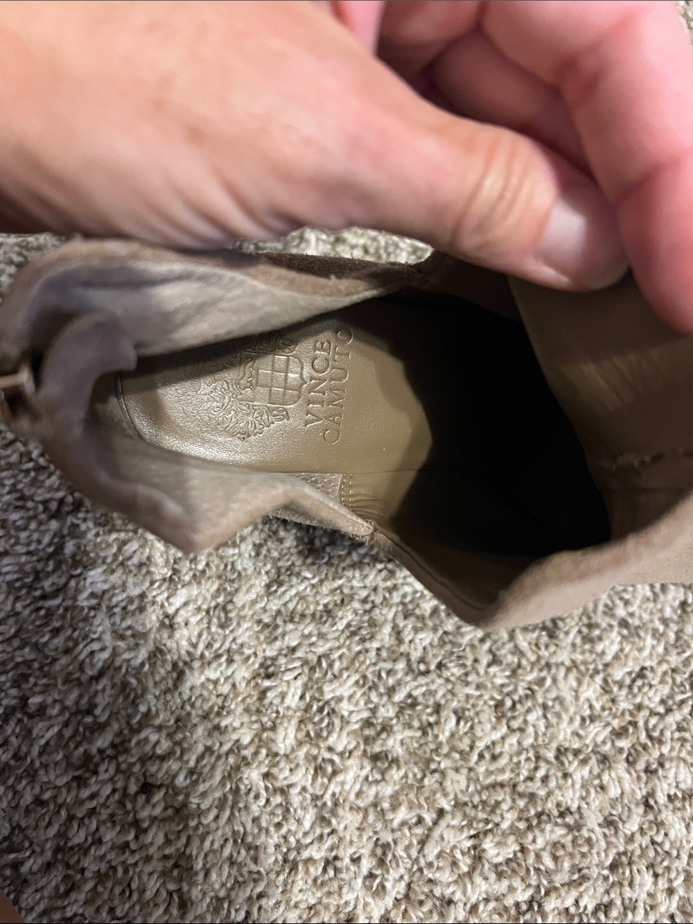Vince Camuto Suede Ankle Booties in Taupe with Stacked Heel- size 9.5 - Picture 7 of 11